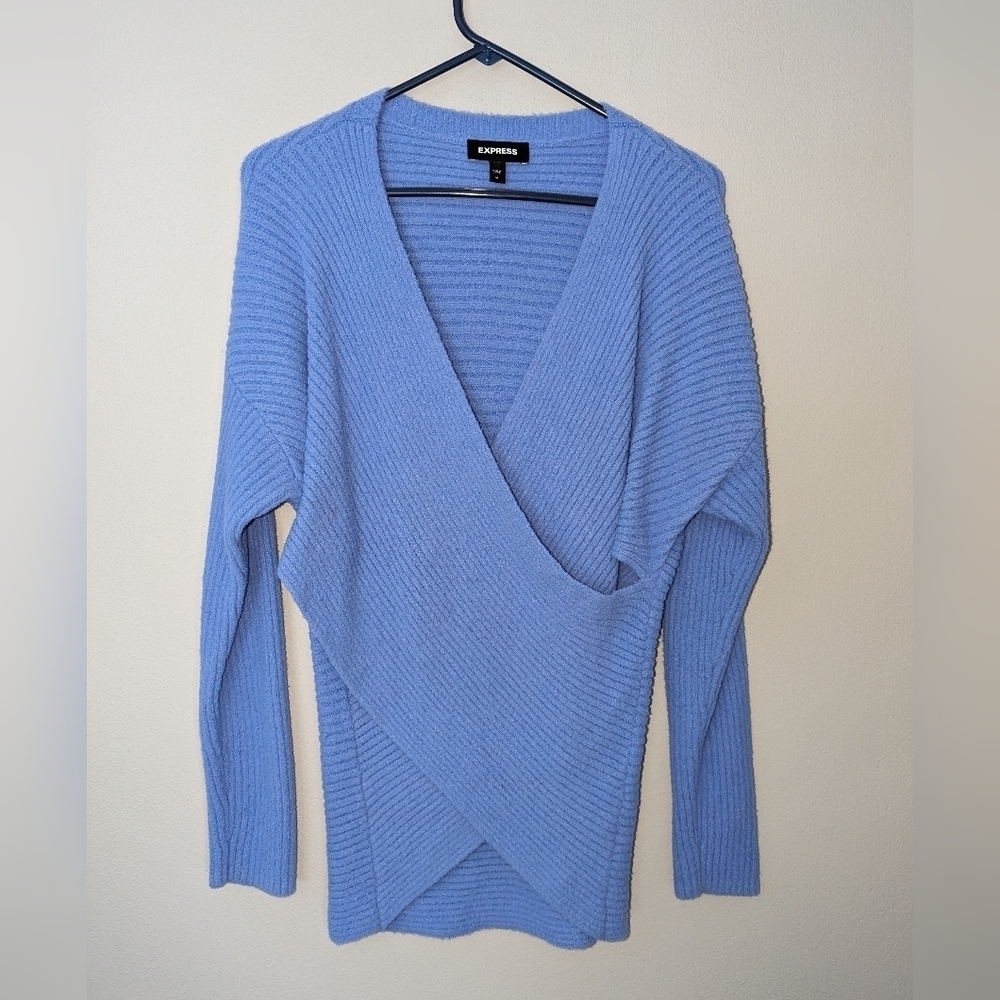 Express Women's blue V neck sweater. Women's size medium. Soft sweater